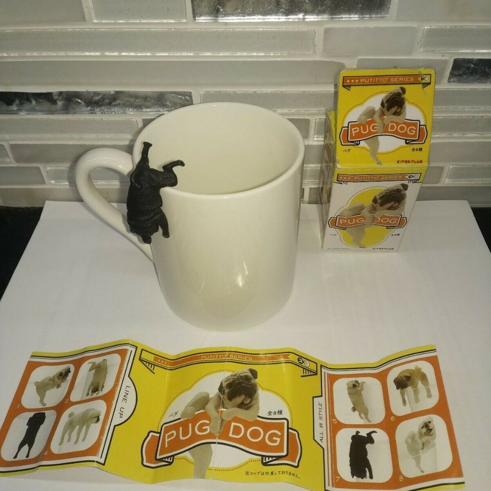KITAN CLUB PUTITTO SERIES PUG DOG UPSIDE DOWN MUG CHARM BLACK MINI FIGURE